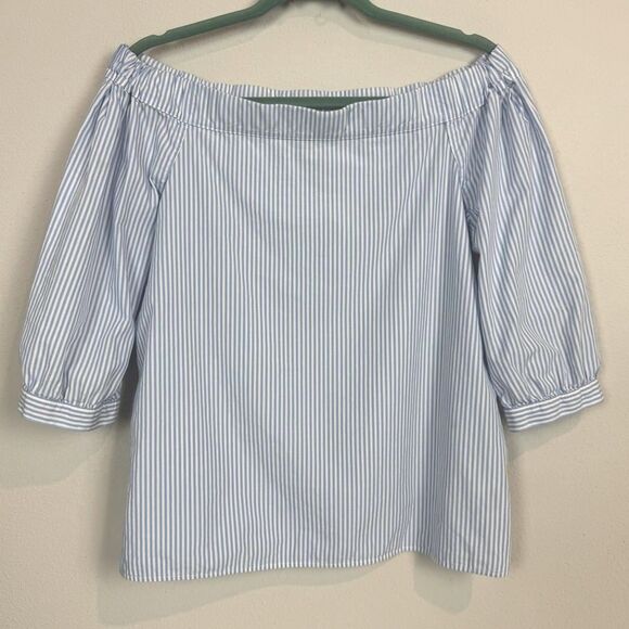 Brooks Brothers Blue White Striped Off-Shoulder Blouse 4 - Picture 1 of 7